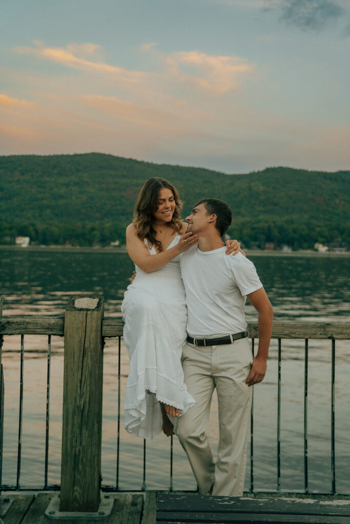 cute couple looking at each other during their photoshoot