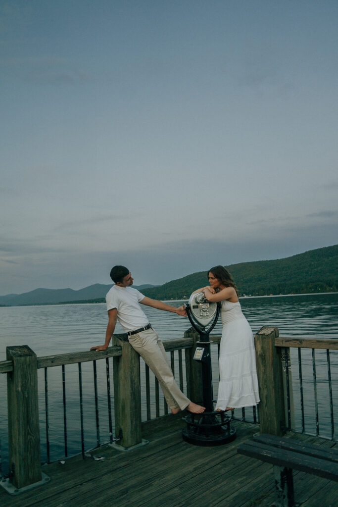 cute couple looking at each other during their moody couples session