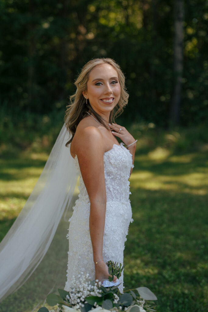 portrait of the bride after her wedding ceremony