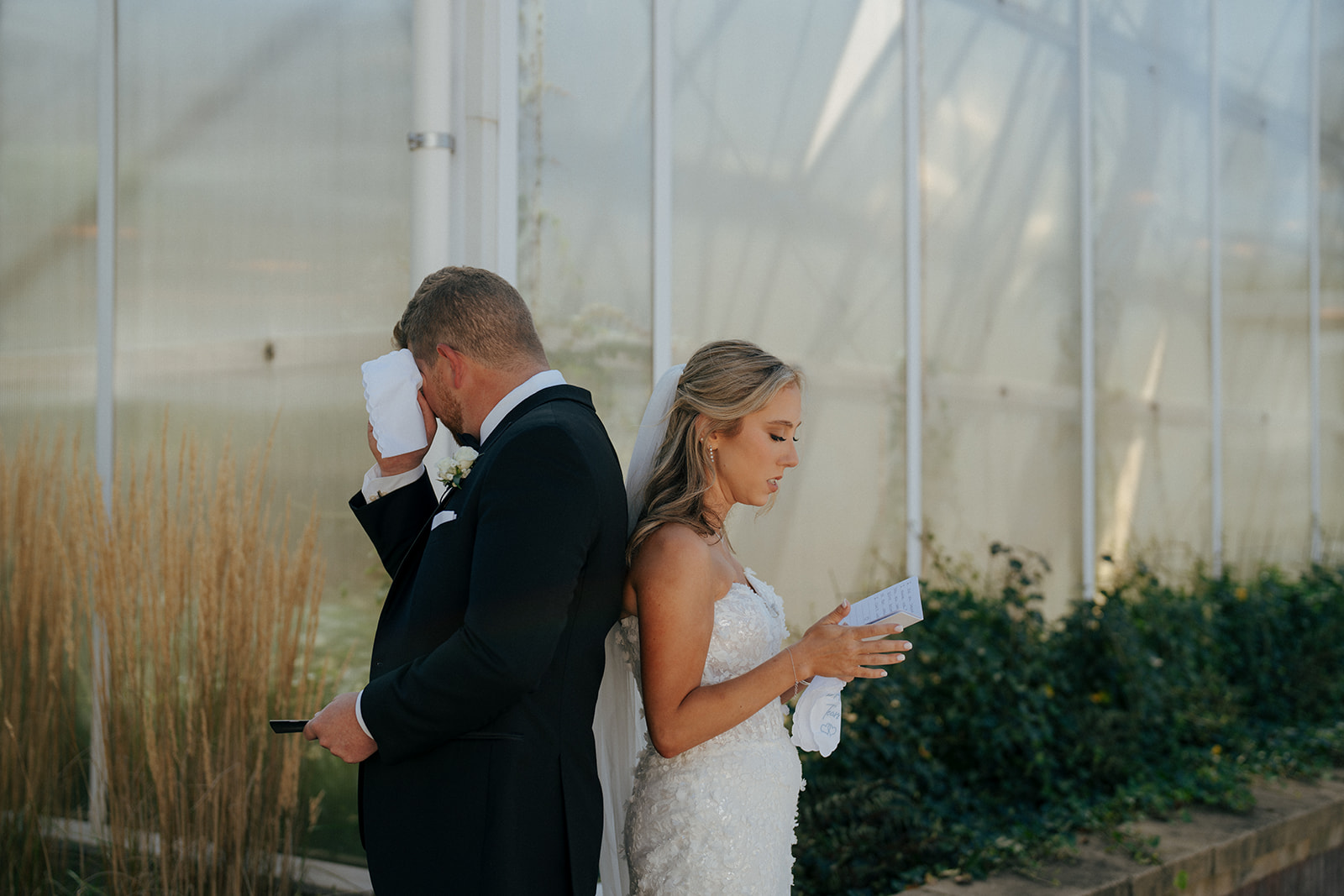 cute couple emotional at their first look before their timeless wedding ceremony