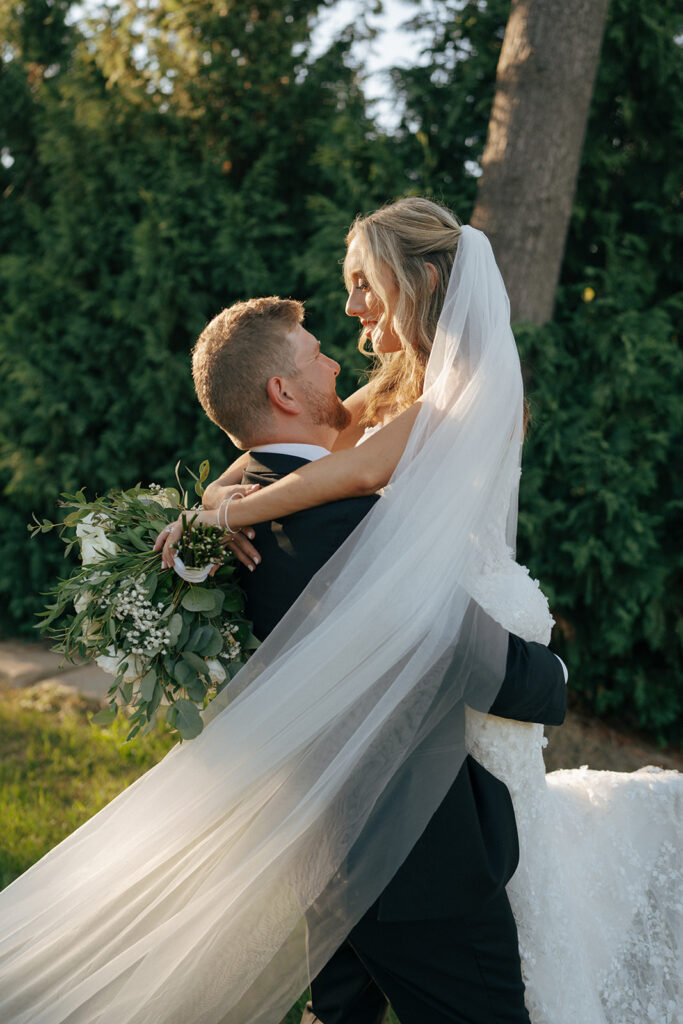 bride and groom at their stunning wedding venue