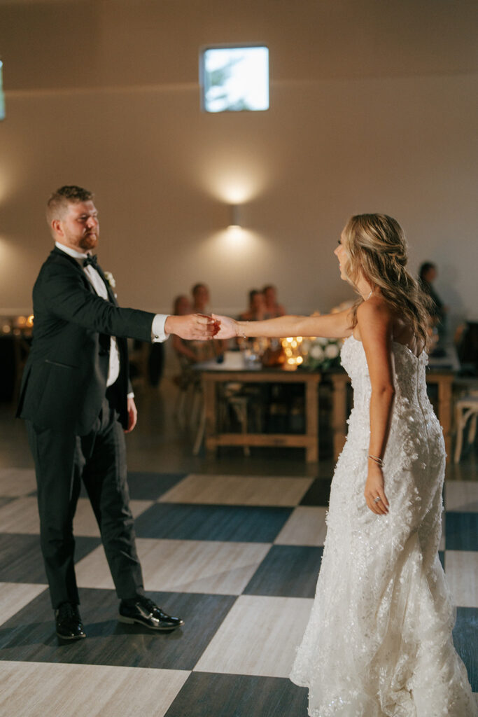 bride and groom at their timeless wedding reception