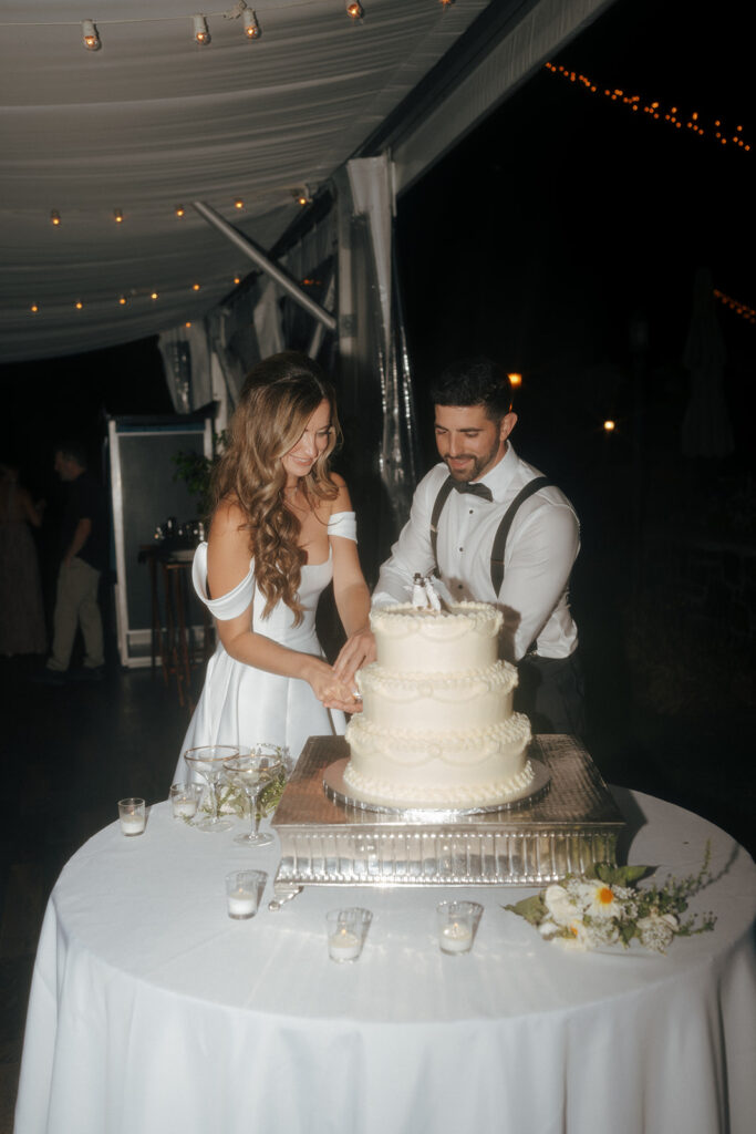 couple cutting their wedding cake