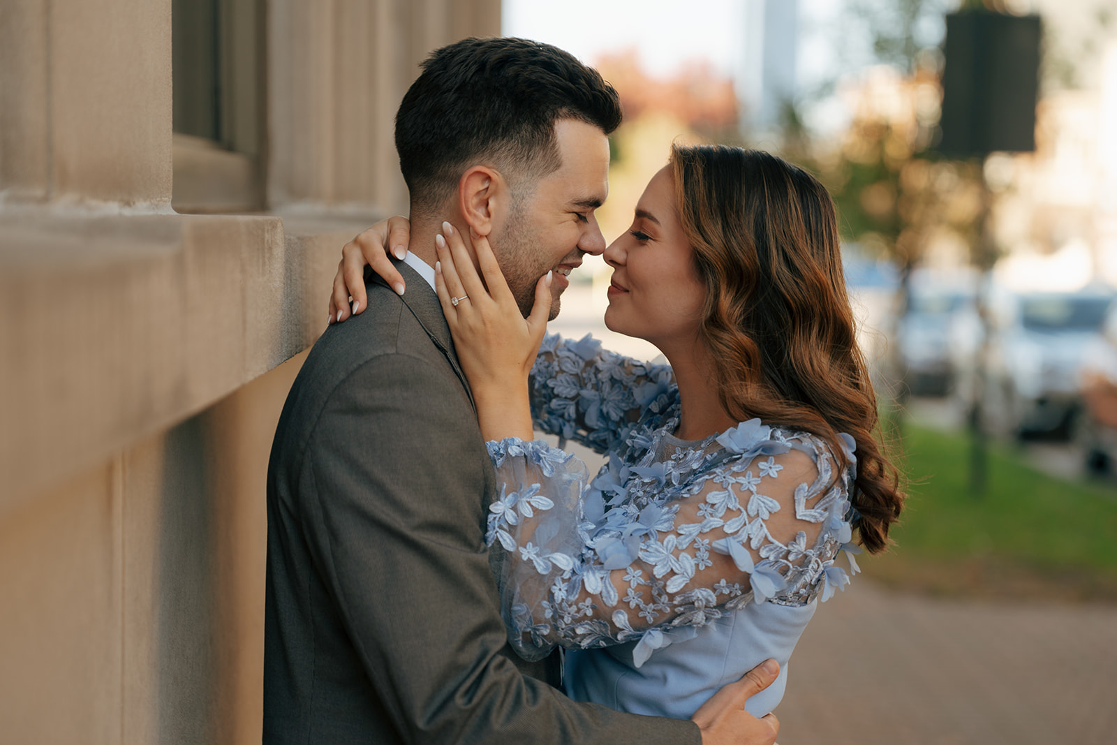 cute couple at their colorful fall engagement session