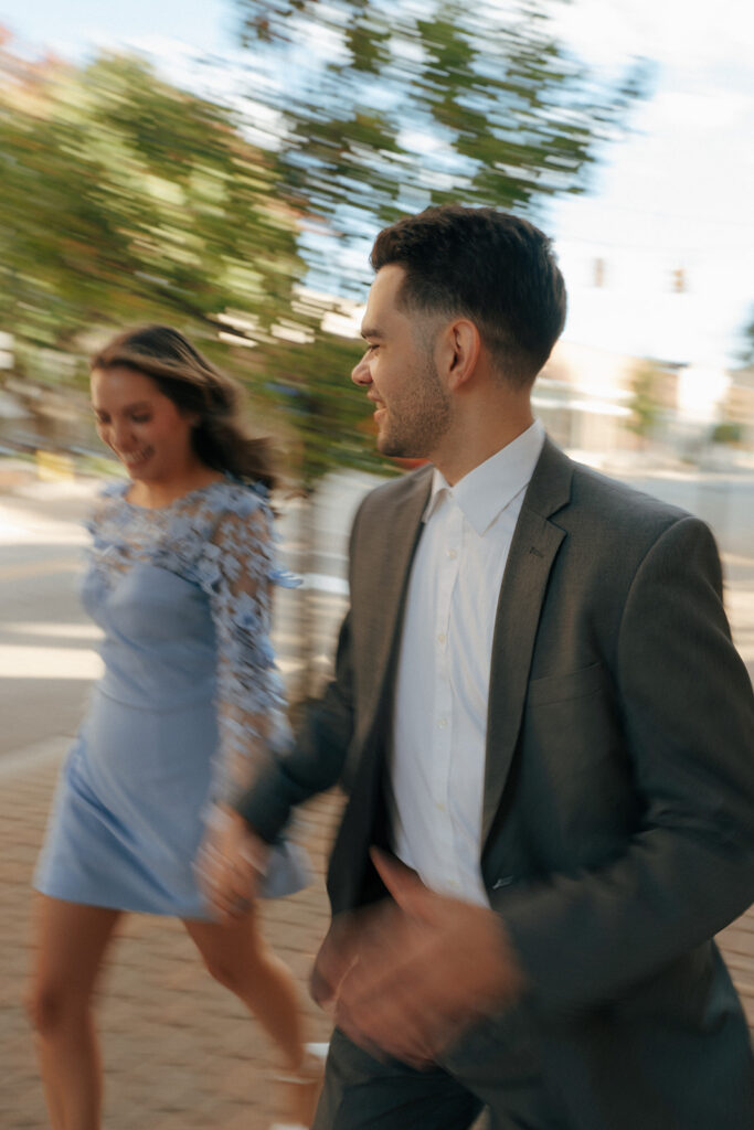 couple walking around downtown holland