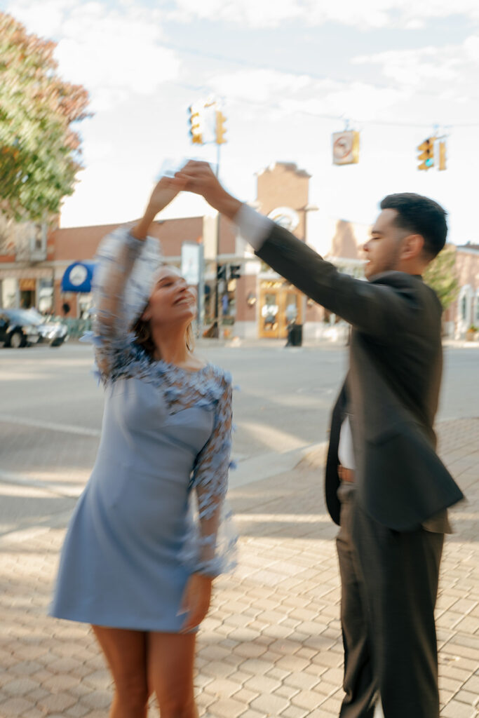 couple dancing during their engagement photoshoot