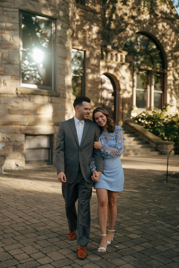 couple walking around downtown holland