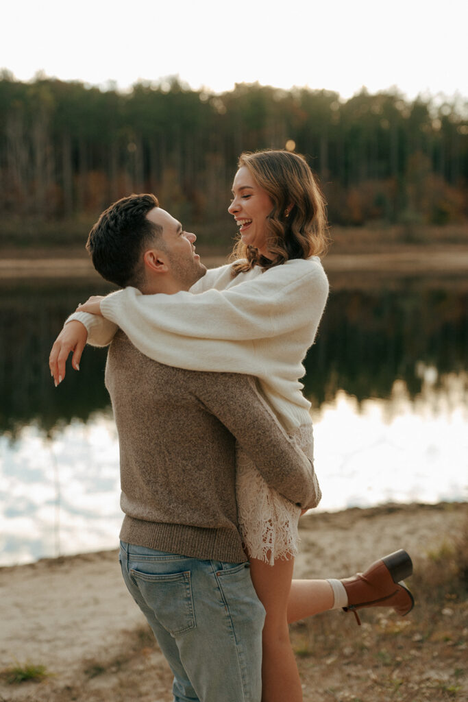 couple dancing during their colorful fall engagement session