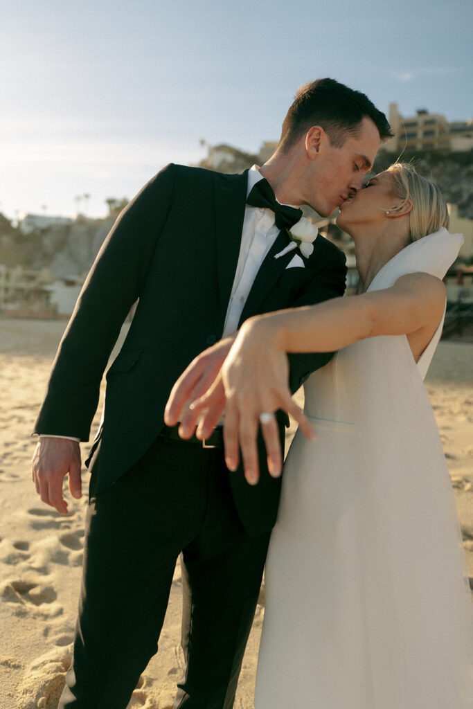 picture of the newlyweds showing their wedding rings