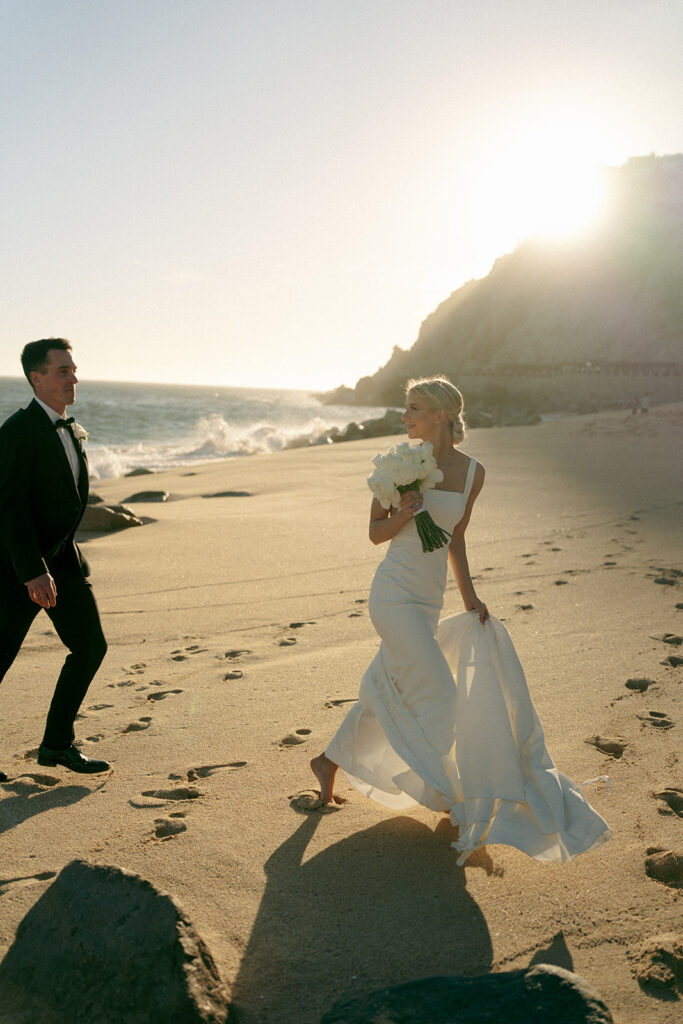 golden hour bride and groom portraits