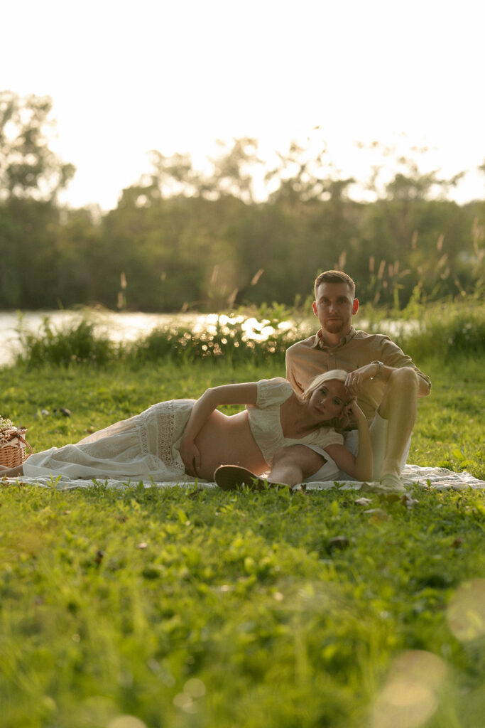 cute couple at their dream golden hour maternity session
