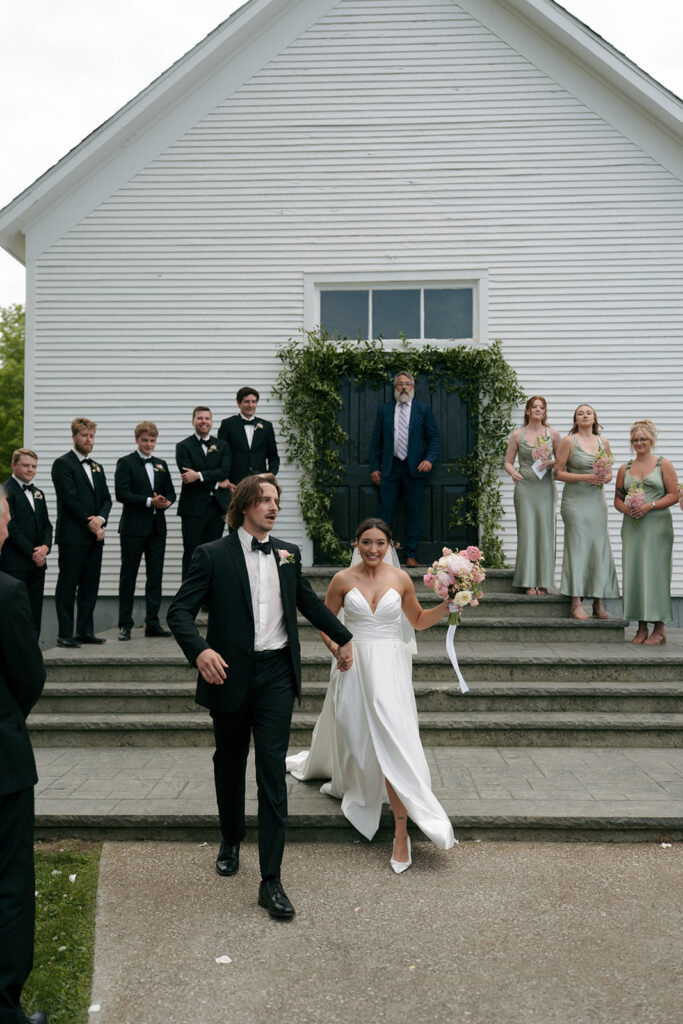 happy couple heading to their reception