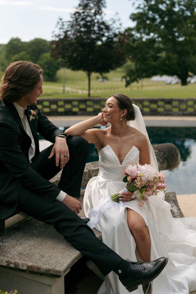 portrait of the bride and groom during their golden hour bridal photos