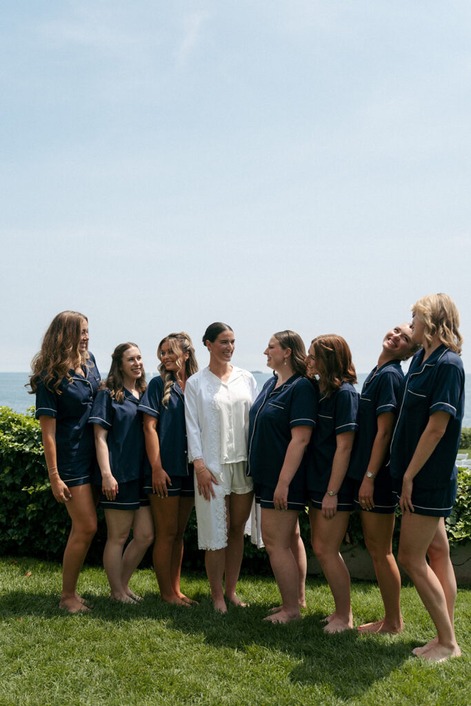 fun picture of the bride and her bridesmaids