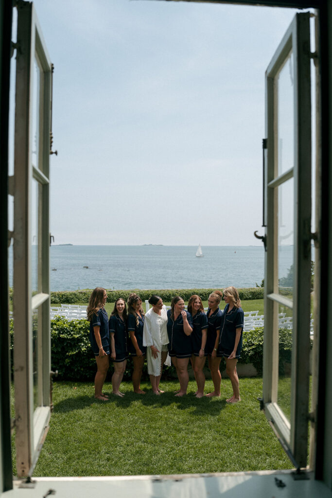 bride and her bridesmaids before getting ready