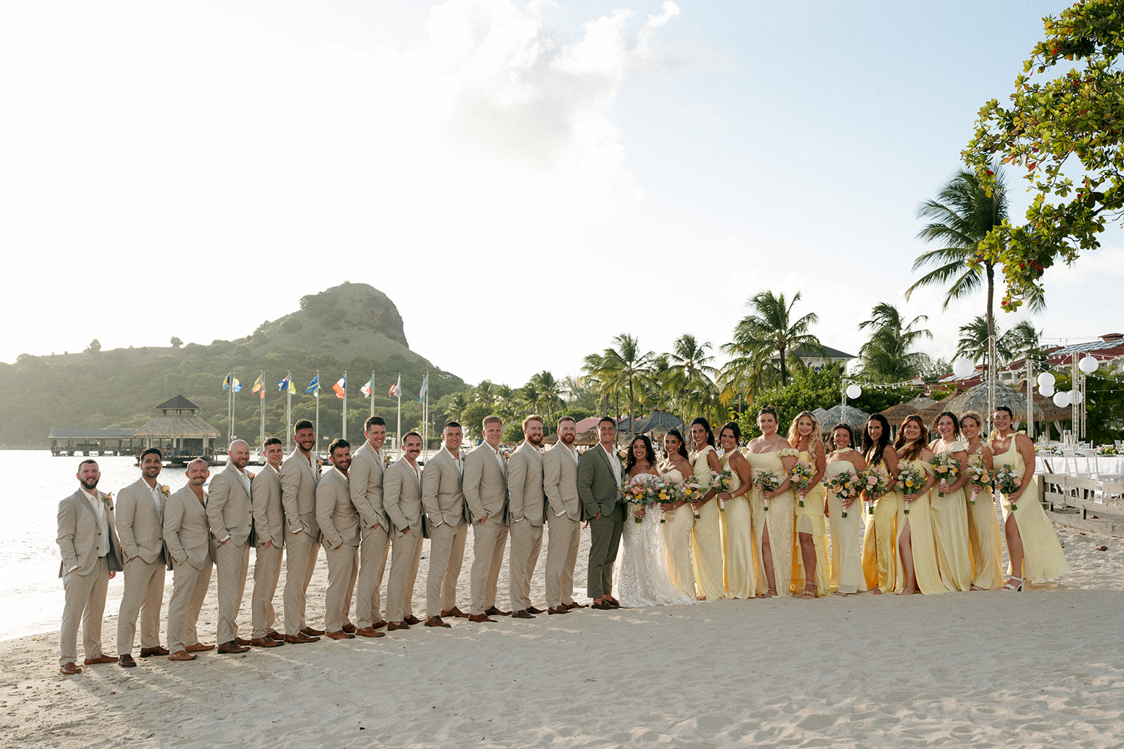 portrait of the newlyweds with their bridal parties