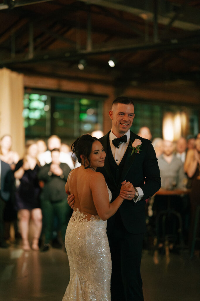 newlyweds dancing at their reception party