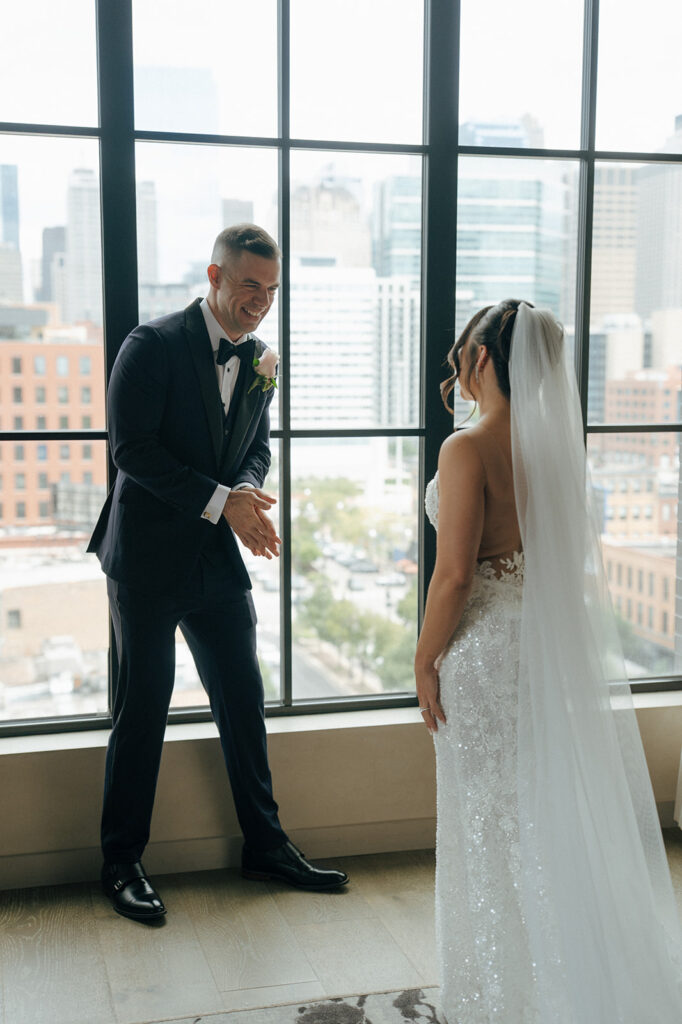 Groom emotional at his first look