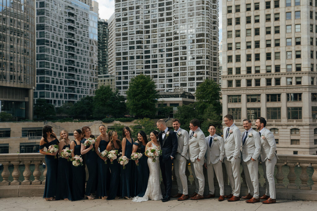 Bride and groom with their bridal parties