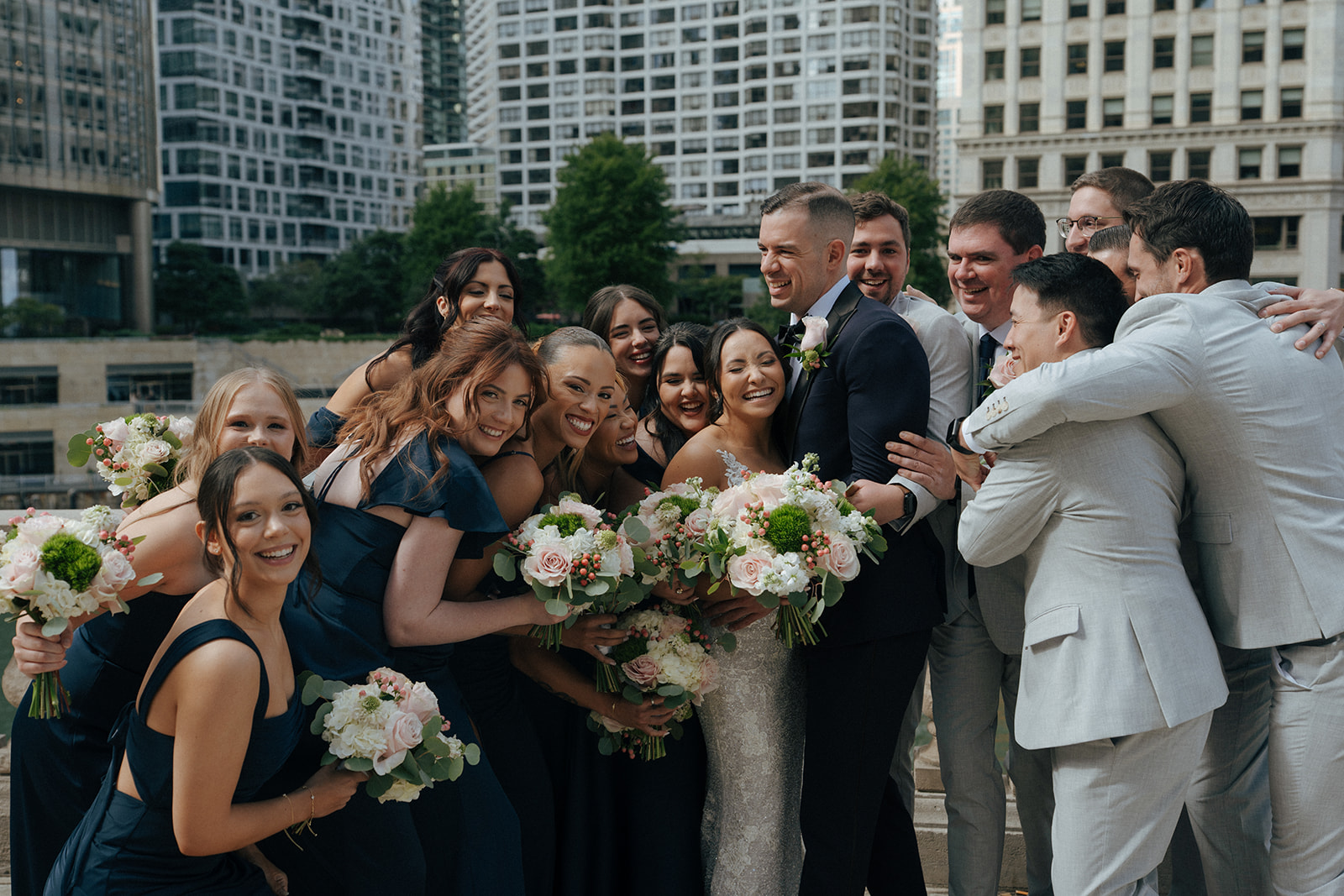 Cute picture of the bride and groom with their friends