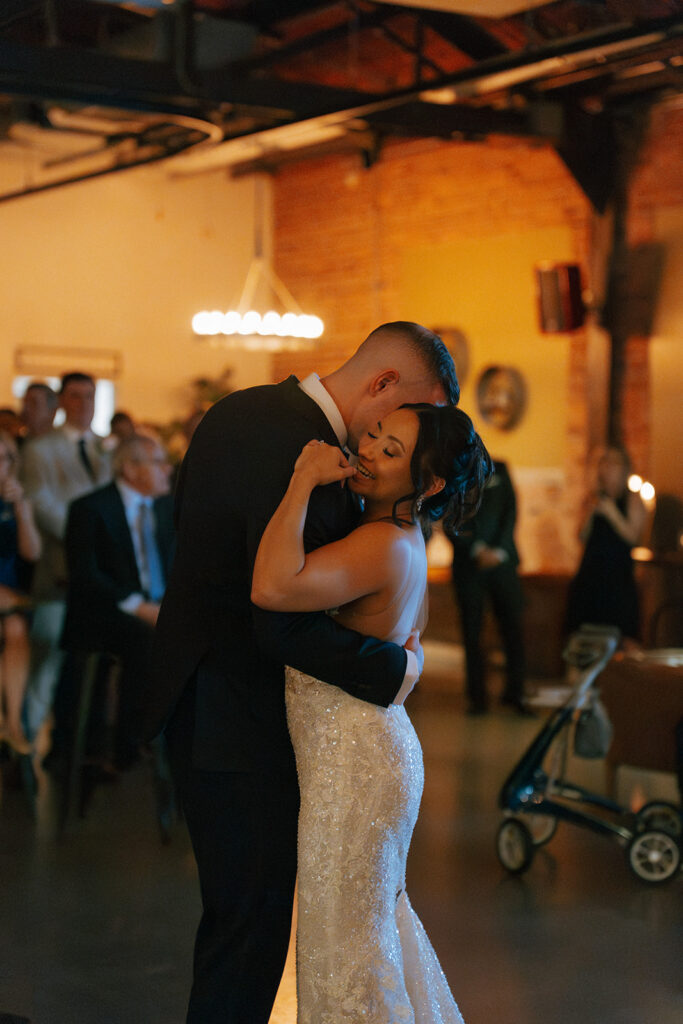 newly married couple dancing