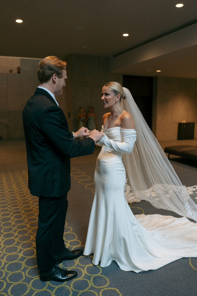 Sunset golden hour wedding photos at Fredrick Meijer Gardens